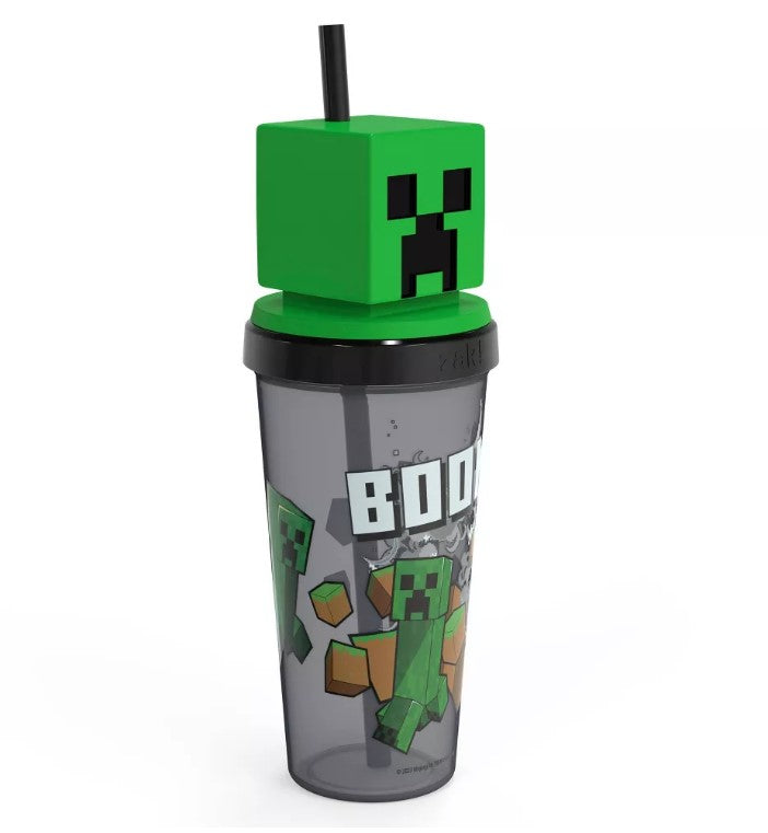Vaso 3D Minecraft Creeper Con Popote 532 ml