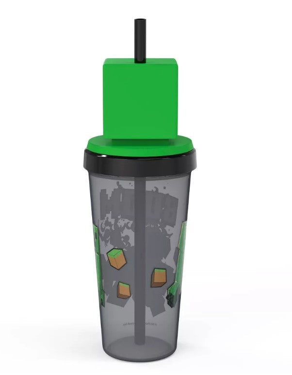 Vaso 3D Minecraft Creeper Con Popote 532 ml