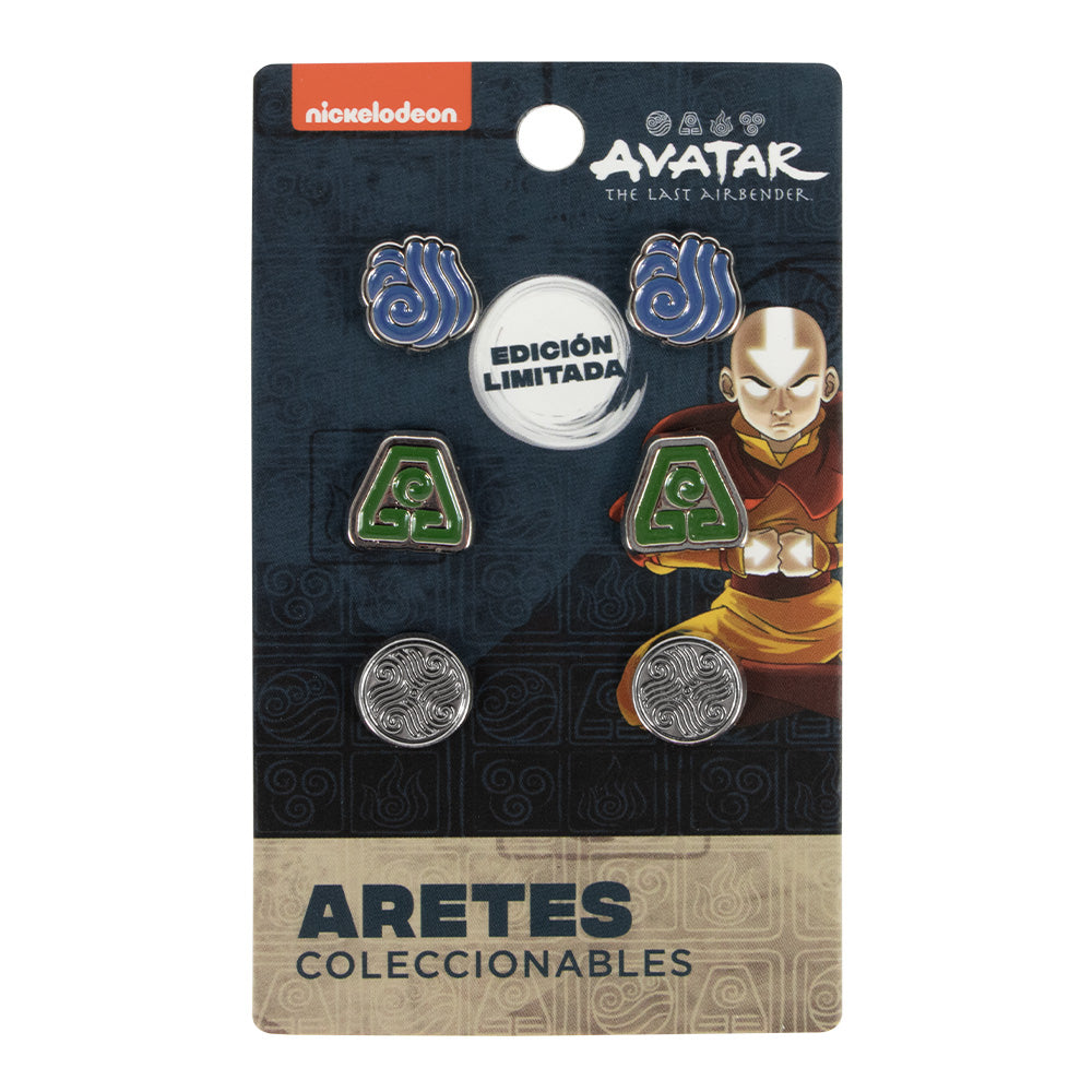 Aretes Kit 3 Piezas Avatar Nación del Agua y Tierra