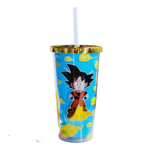Vaso con Popote de Dragon Ball Z Chibi Goku y Nimbus Dorado
