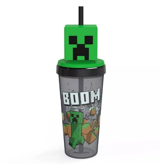 Vaso 3D Minecraft Creeper Con Popote 532 ml