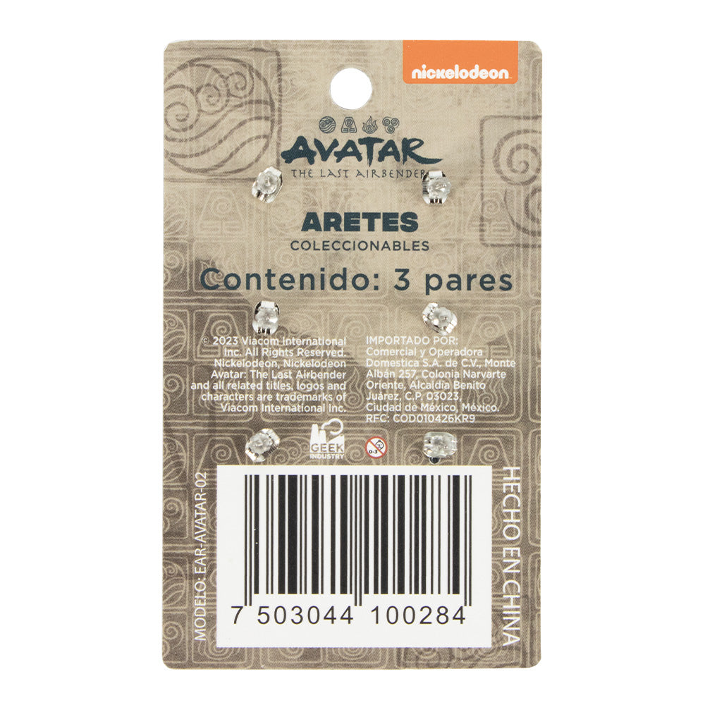 Aretes Kit 3 Piezas Avatar Nación del Agua y Tierra
