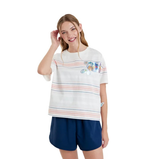 Playera Stitch Surf Hawaii – Rayas Naranjas