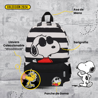 Mochila Con Cangurera Peanuts Snoopy Black and White