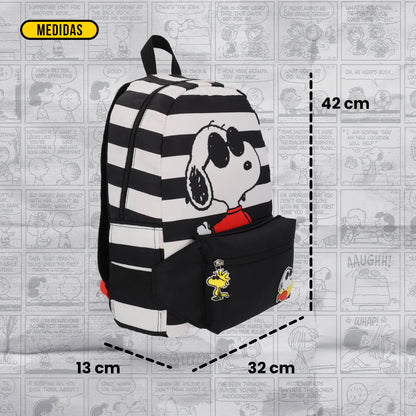 Mochila Con Cangurera Peanuts Snoopy Black and White