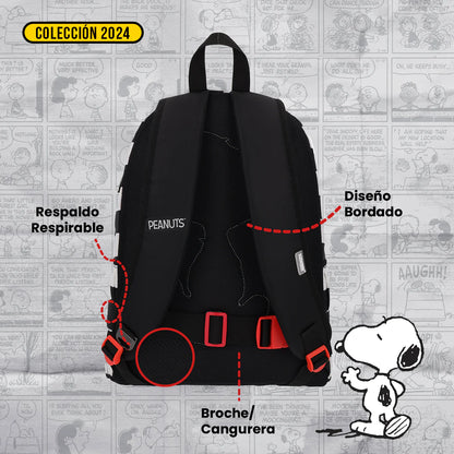 Mochila Con Cangurera Peanuts Snoopy Black and White