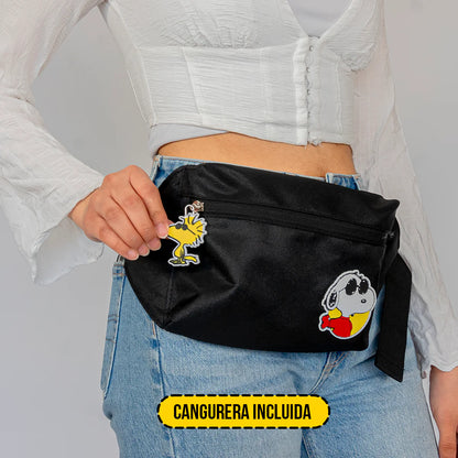 Mochila Con Cangurera Peanuts Snoopy Black and White