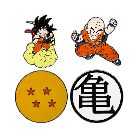 Set de 4 pines Dragon Ball Clásico (Gokú, Krilin, Esfera y Kanji)