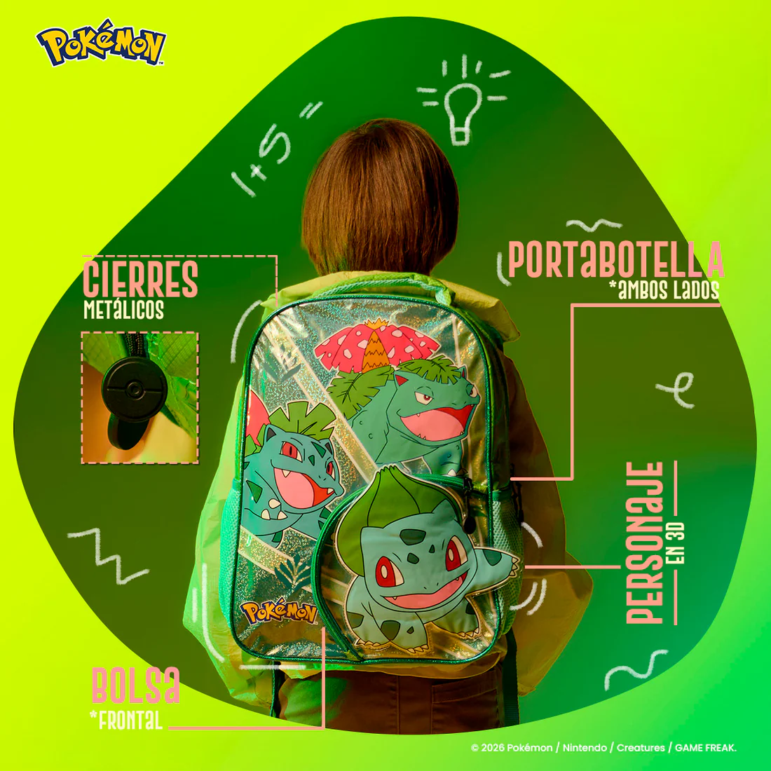 Mochila Escolar de Pokémon Tipo Planta Edición 06